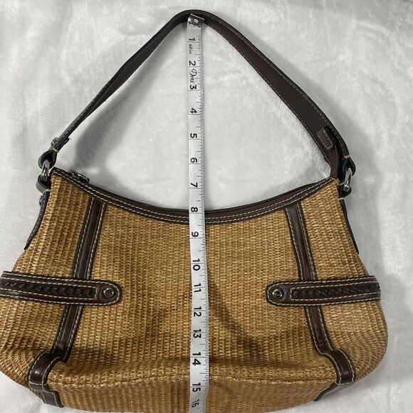 Fossil Straw Leather Multi Compartment Satchel Shoulder Bag Brown Lined 14x8 - Picture 15 of 16